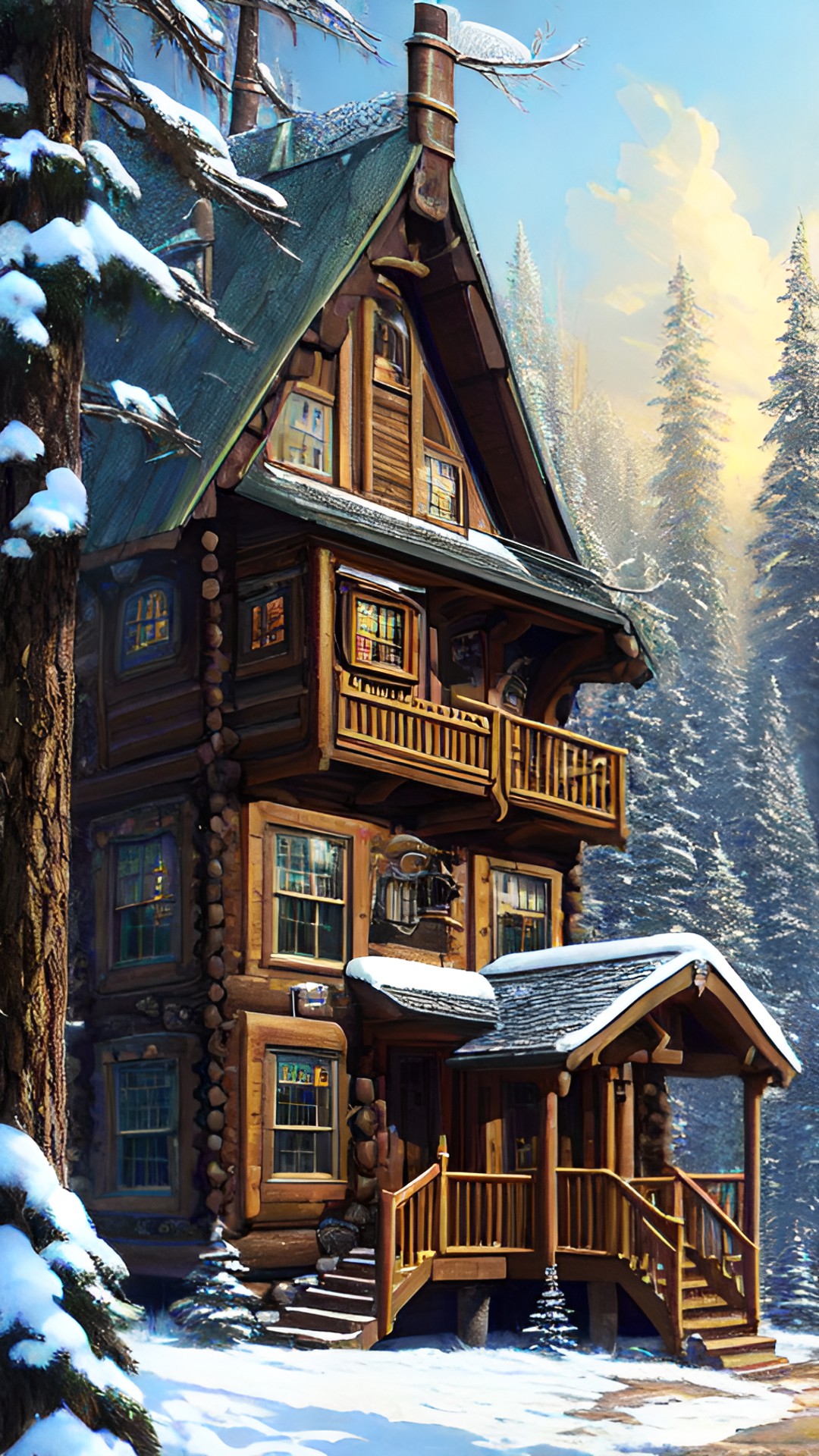 cabin architecture in the woods, winter preview