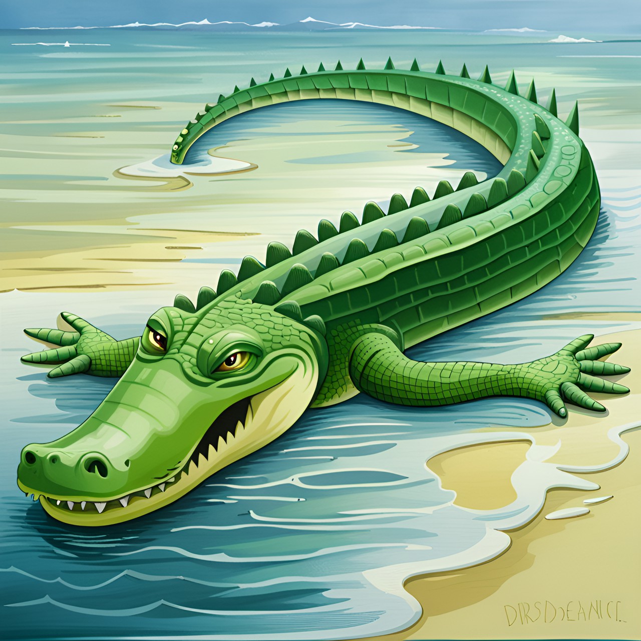 green crocodile in the sea preview