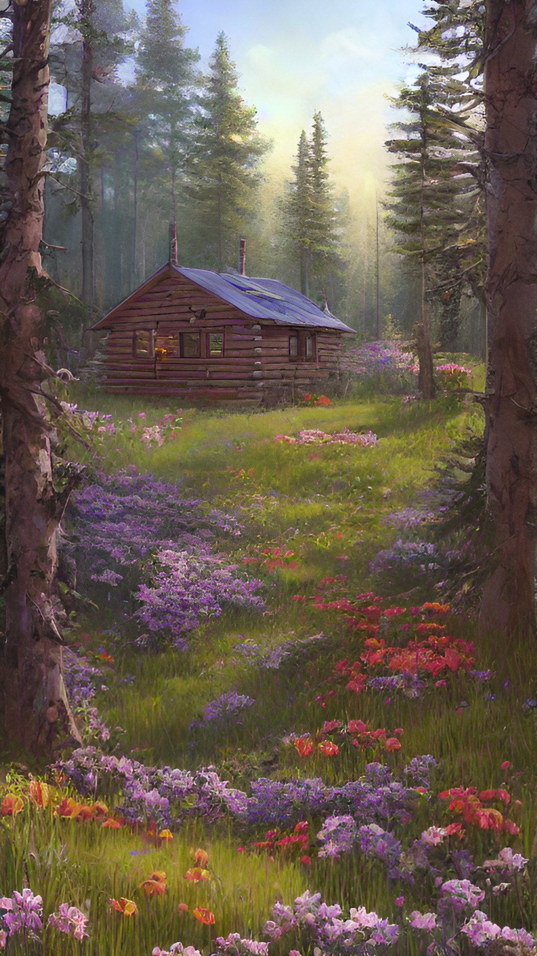 cabin in forest flower meadow preview