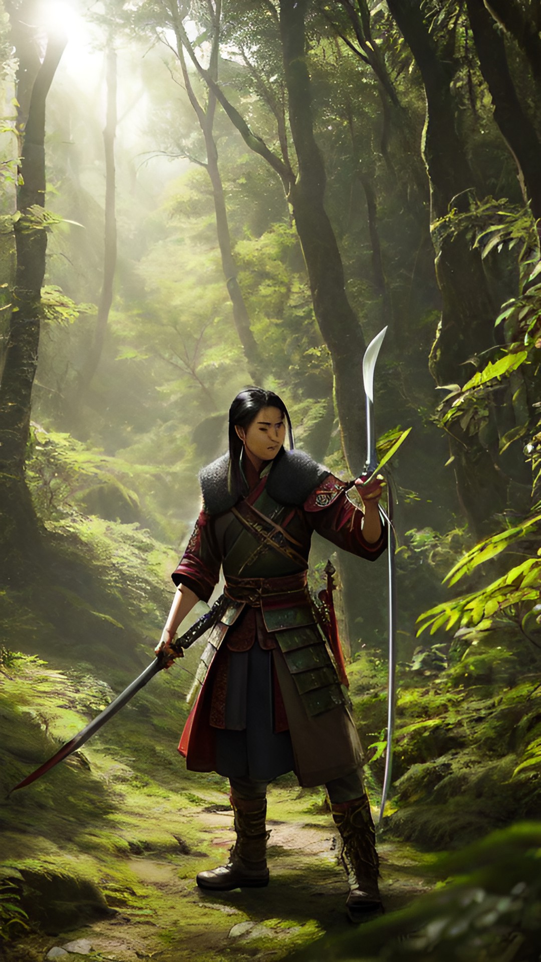 a man holding a knife in a forest, holding scimitar made of bone, arcane from netflix, hold sword in the forest, scoia'tael), duy beni serial, wielding a keris sword, action adventure, tengri, monster hunter the movie, wuxia, inspired by huang guangjian, zhao yun, gorgeous jungle ranger preview