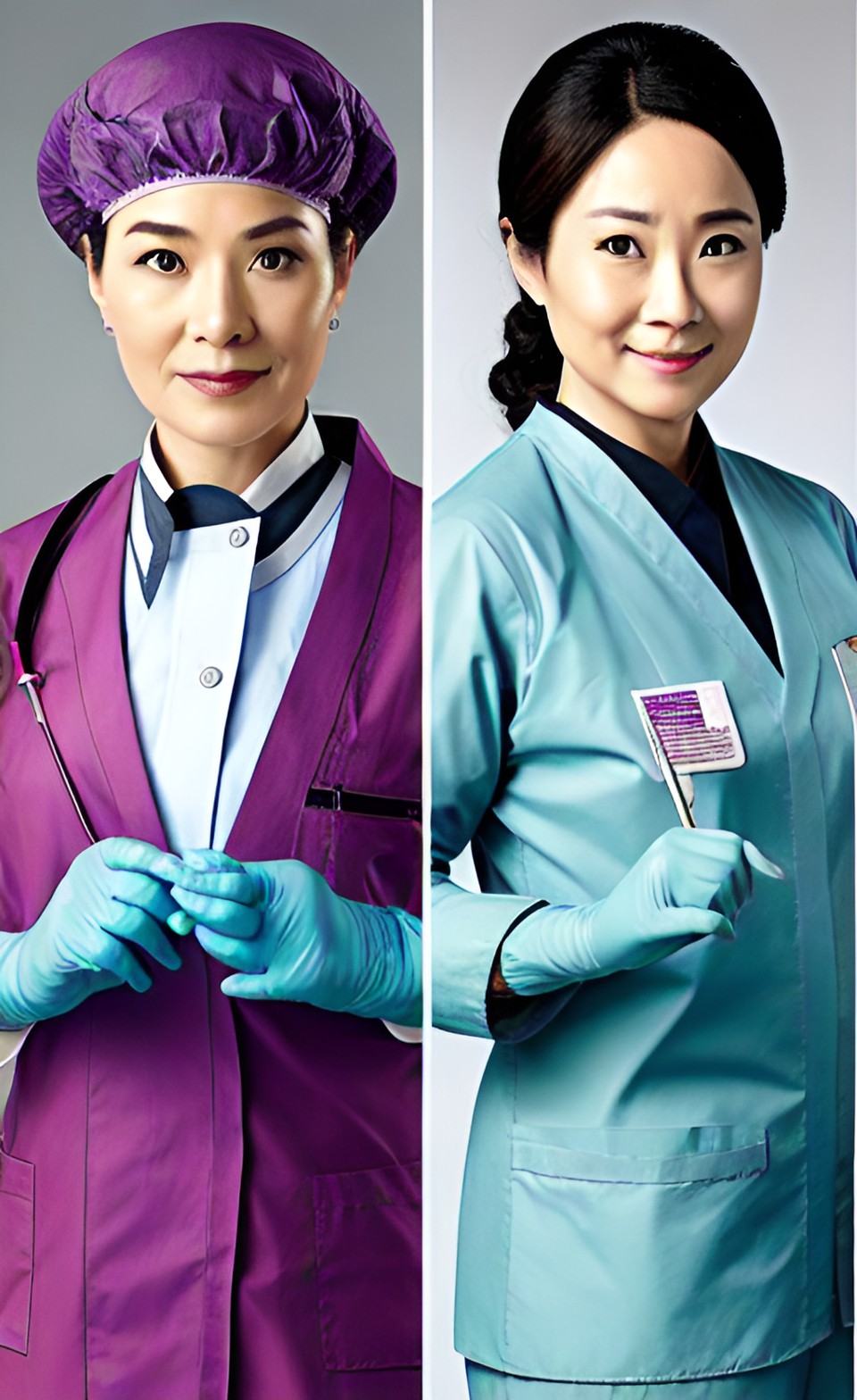 Sherlock and Dr. Watson 30 - lady sherlock holms and japanese lady dr. watson version surgeon in surgical uniform with surgical gloves preview