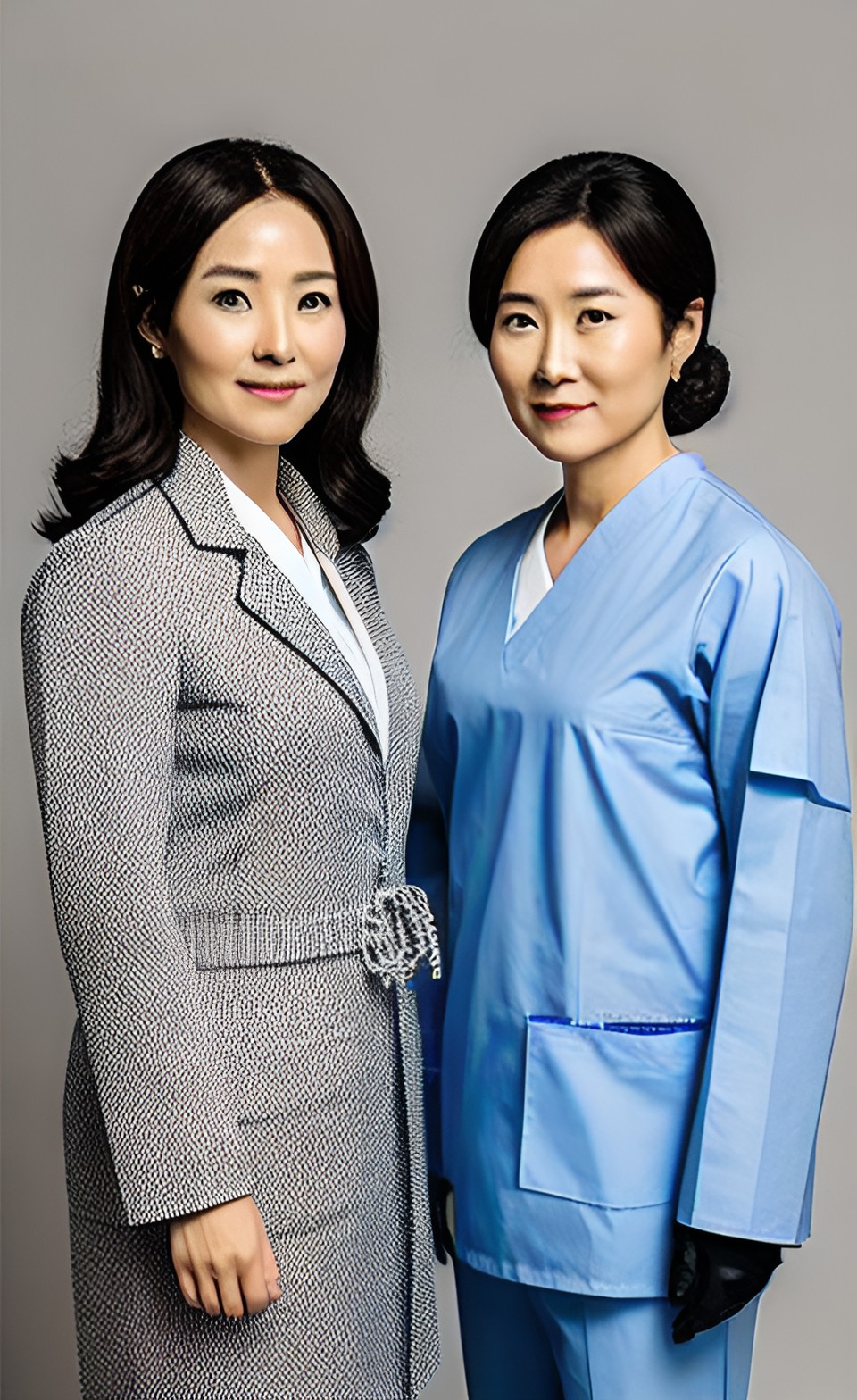 Sherlock and Dr. Watson 31 - lady sherlock holms and japanese lady dr. watson version surgeon in surgical uniform with surgical gloves preview