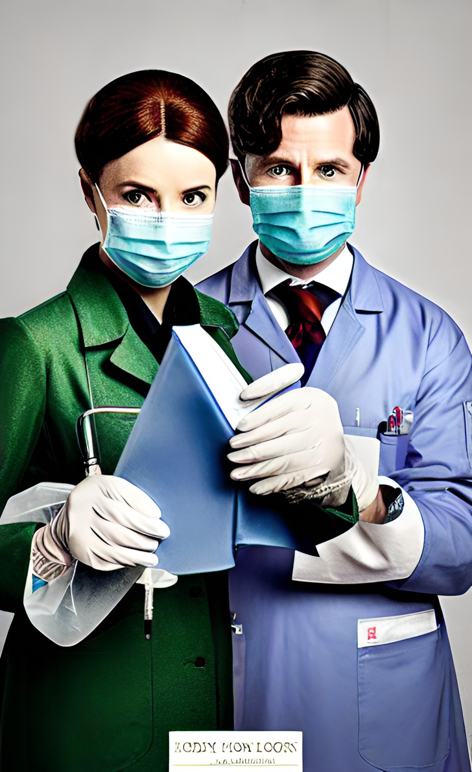 Sherlock and Dr. Watson 32 - lady sherlock holms and lady dr. watson version surgeon in surgical uniform with surgical gloves preview