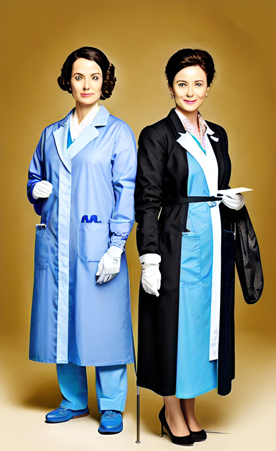 Sherlock and Dr. Watson 34 - lady sherlock holms and lady dr. watson version surgeon in surgical uniform with surgical gloves preview