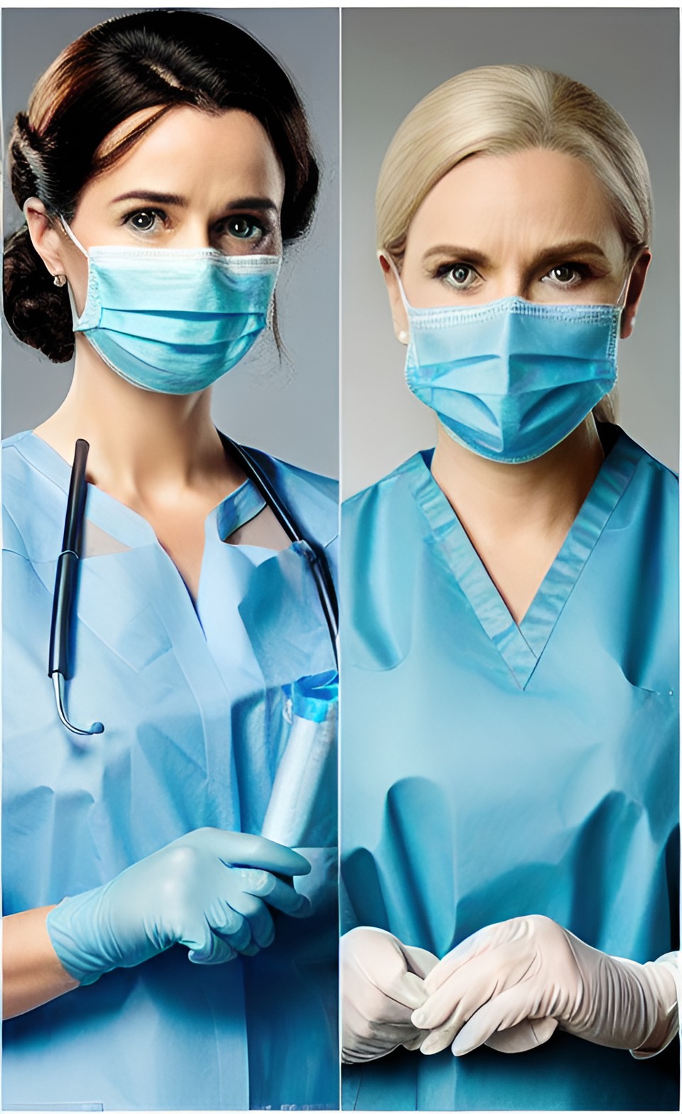 Sherlock and Dr. Watson 35 - lady sherlock holms and lady dr. watson version surgeon in surgical uniform with surgical gloves preview