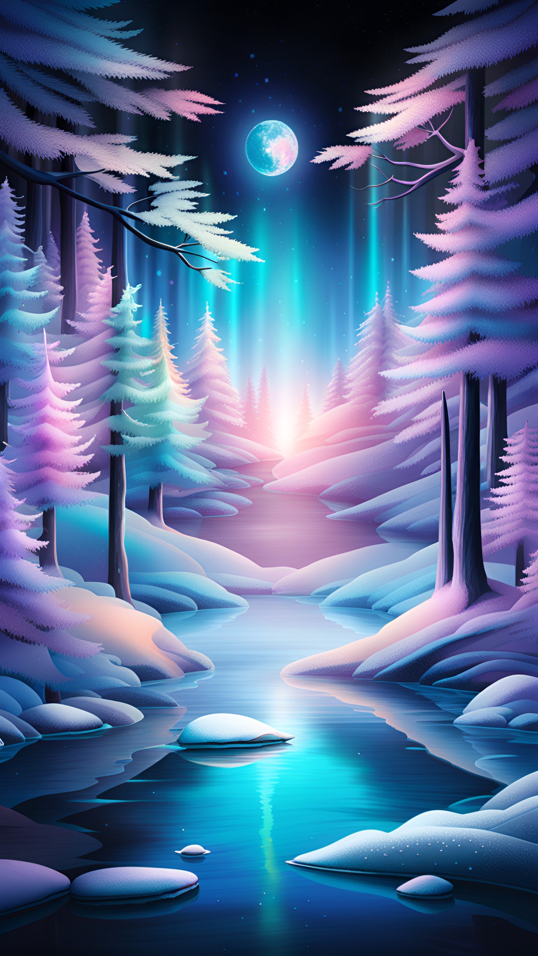 snow covered forest lake lansies pastel preview