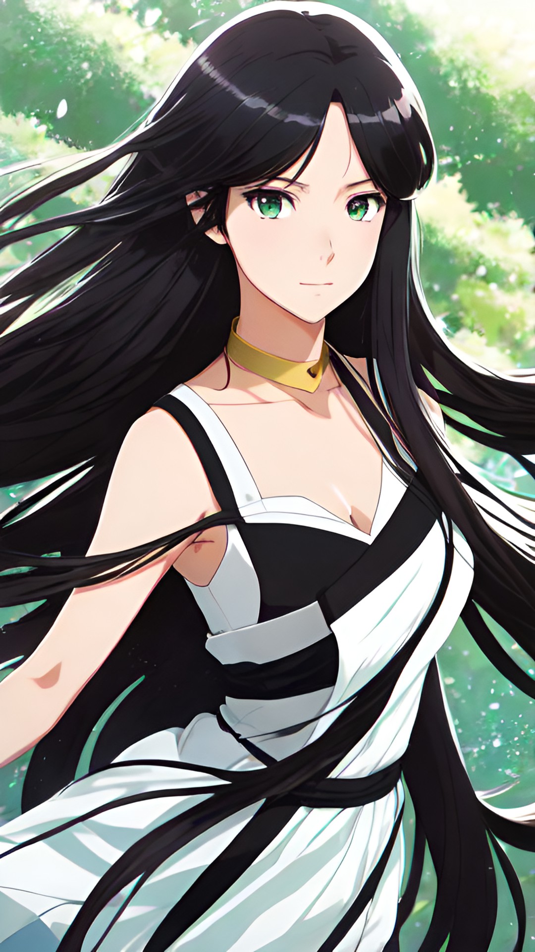 sarah: long, flowing black hair, green eyes, and a graceful presence. preview