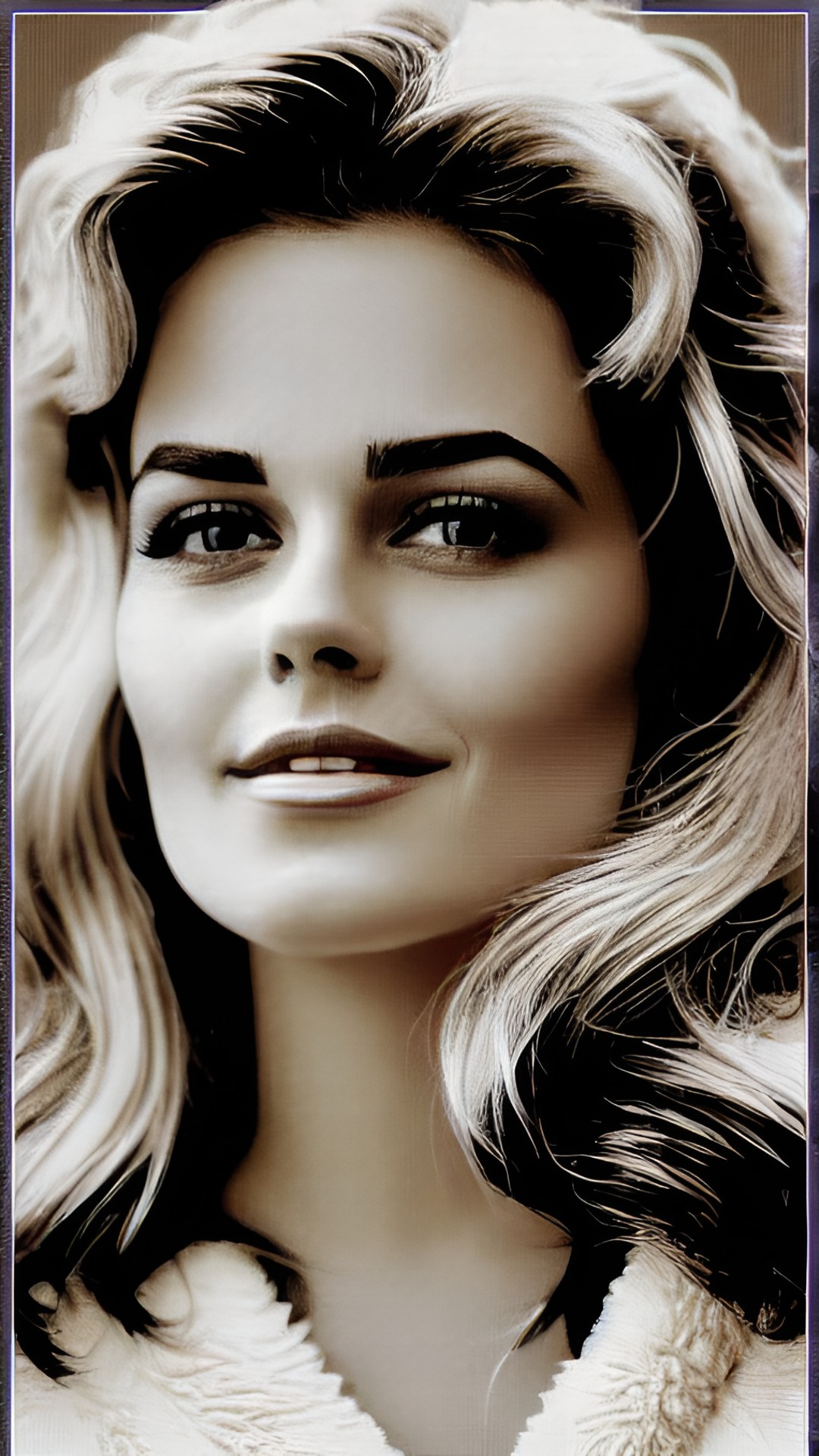 beatiful woman image vectorized with fuzzy ragged frames edges preview