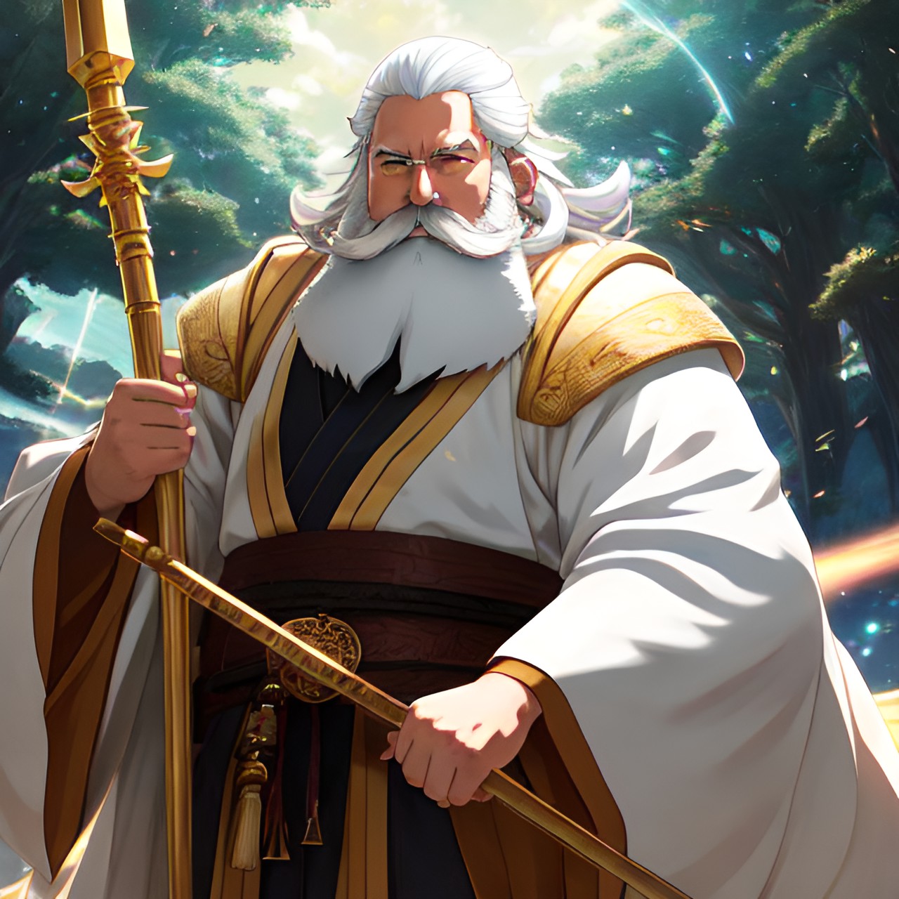 Golden Staff - wizard with long white beard and golden staff preview