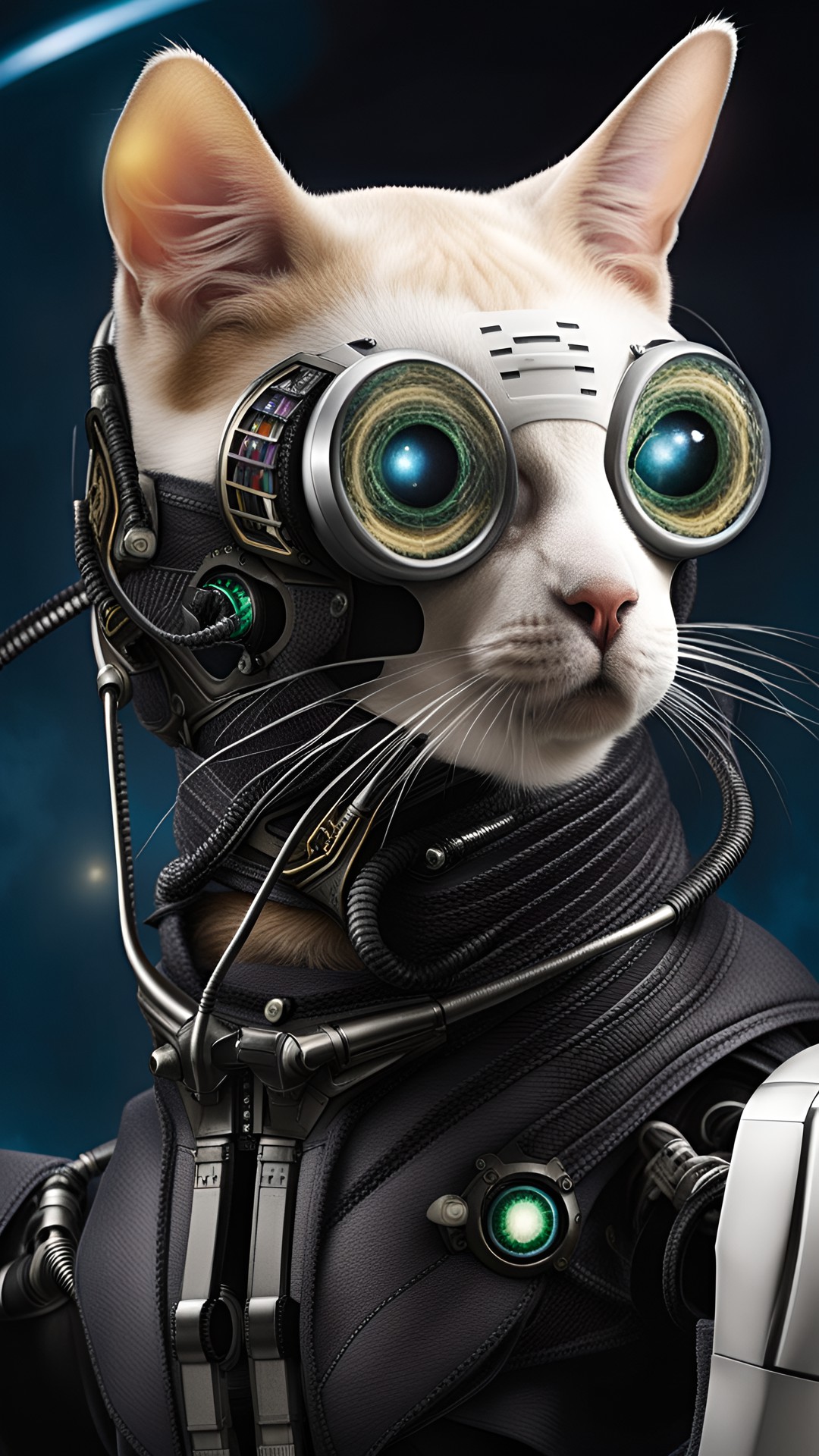 meow is futile - animorphic cat as a borg drone, star trek, occipital implant in right eye, preview