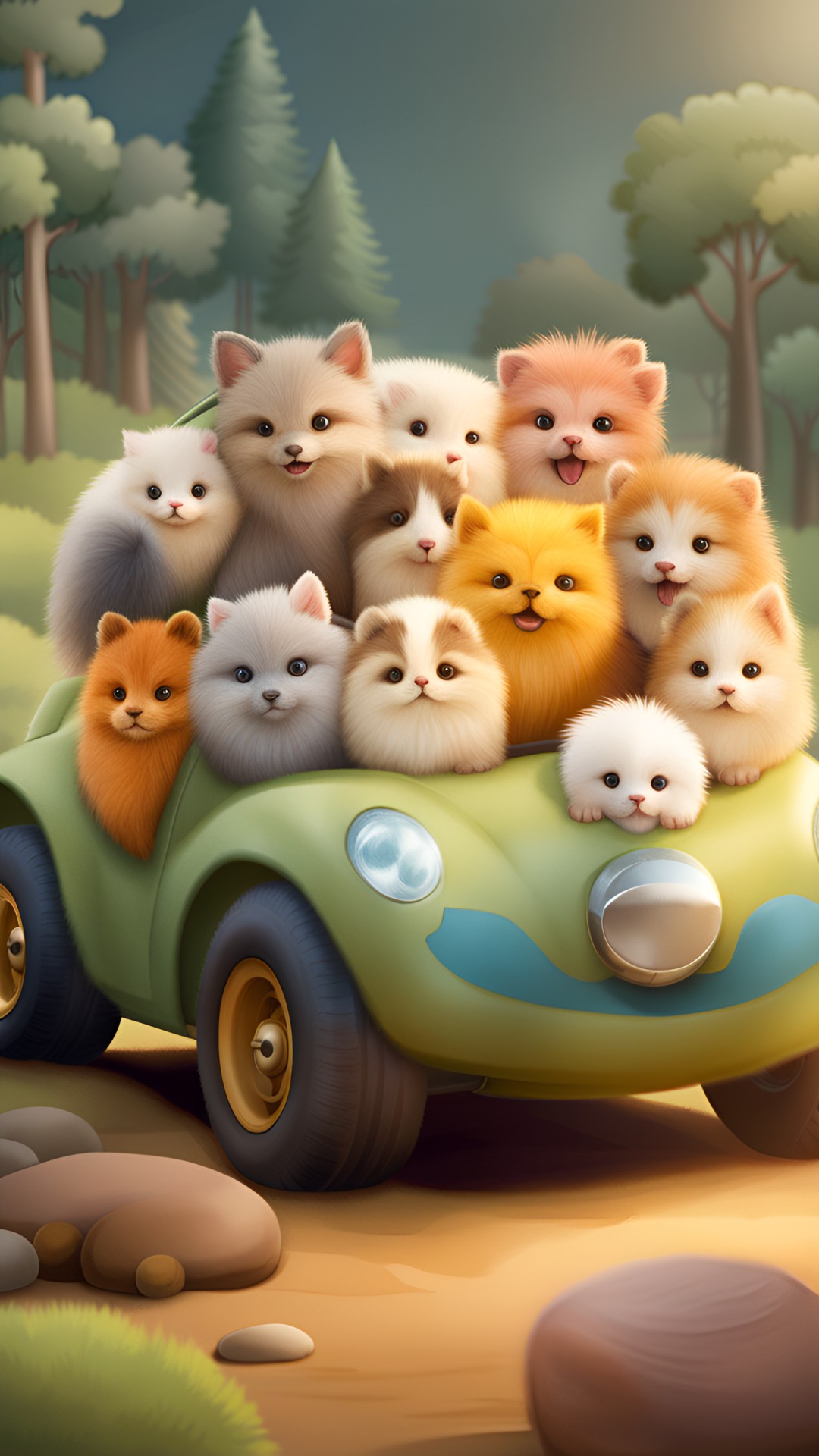 a sports car made out of cute furry fluffy animals, powered by cuteness. preview