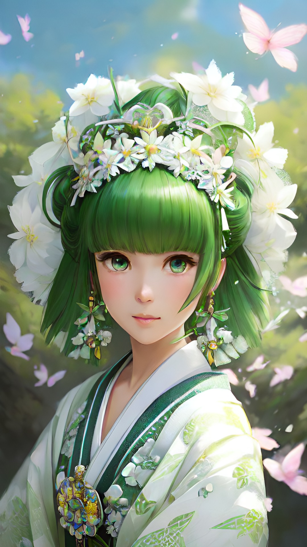 white green kimono fairy race frill ribbon amulet preview