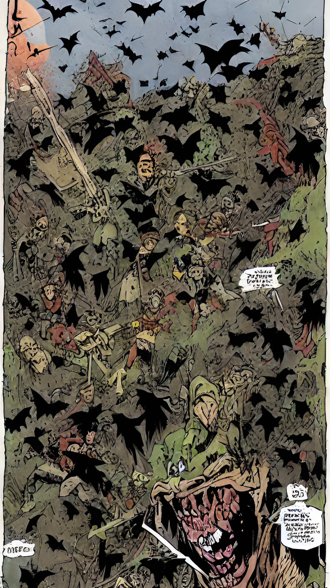 cavern opening with bats by charlie adlard - a dark and spooky cavern opening, with bats flying out of it. preview