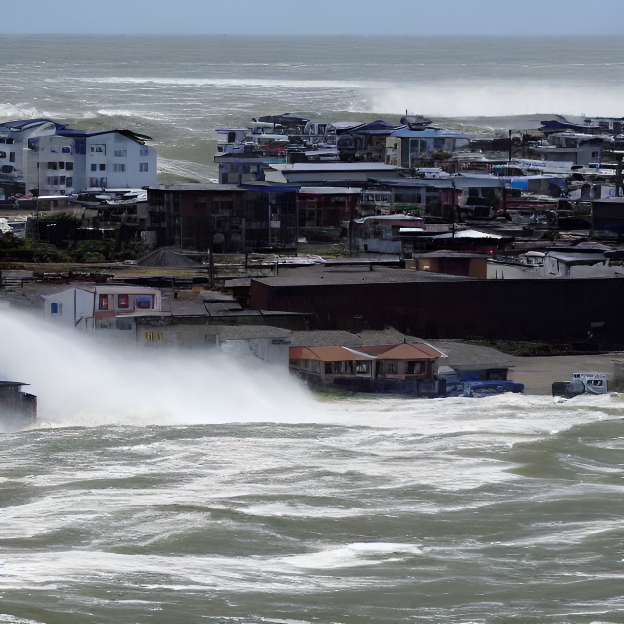 Tsunami - tsunami  - a giant tsunami is about to hit the shore. the water is churning and rising, and people are running for their lives. preview