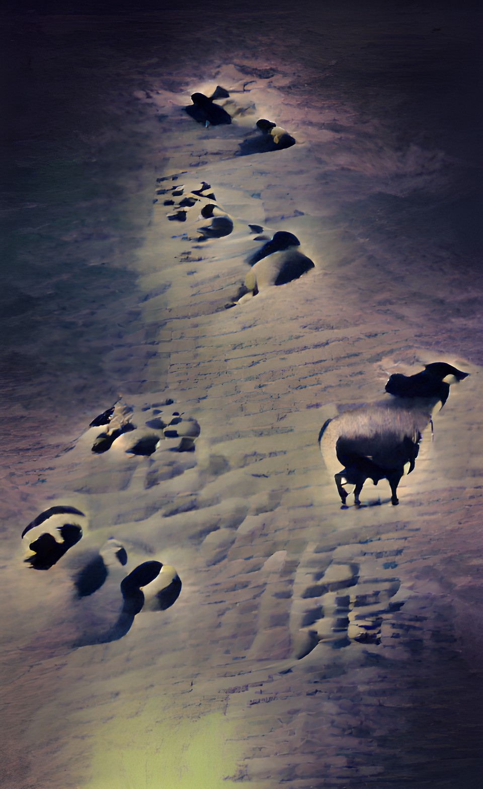 the footprints of sheep wandering off into the dark cold and dangerous jaws of night preview