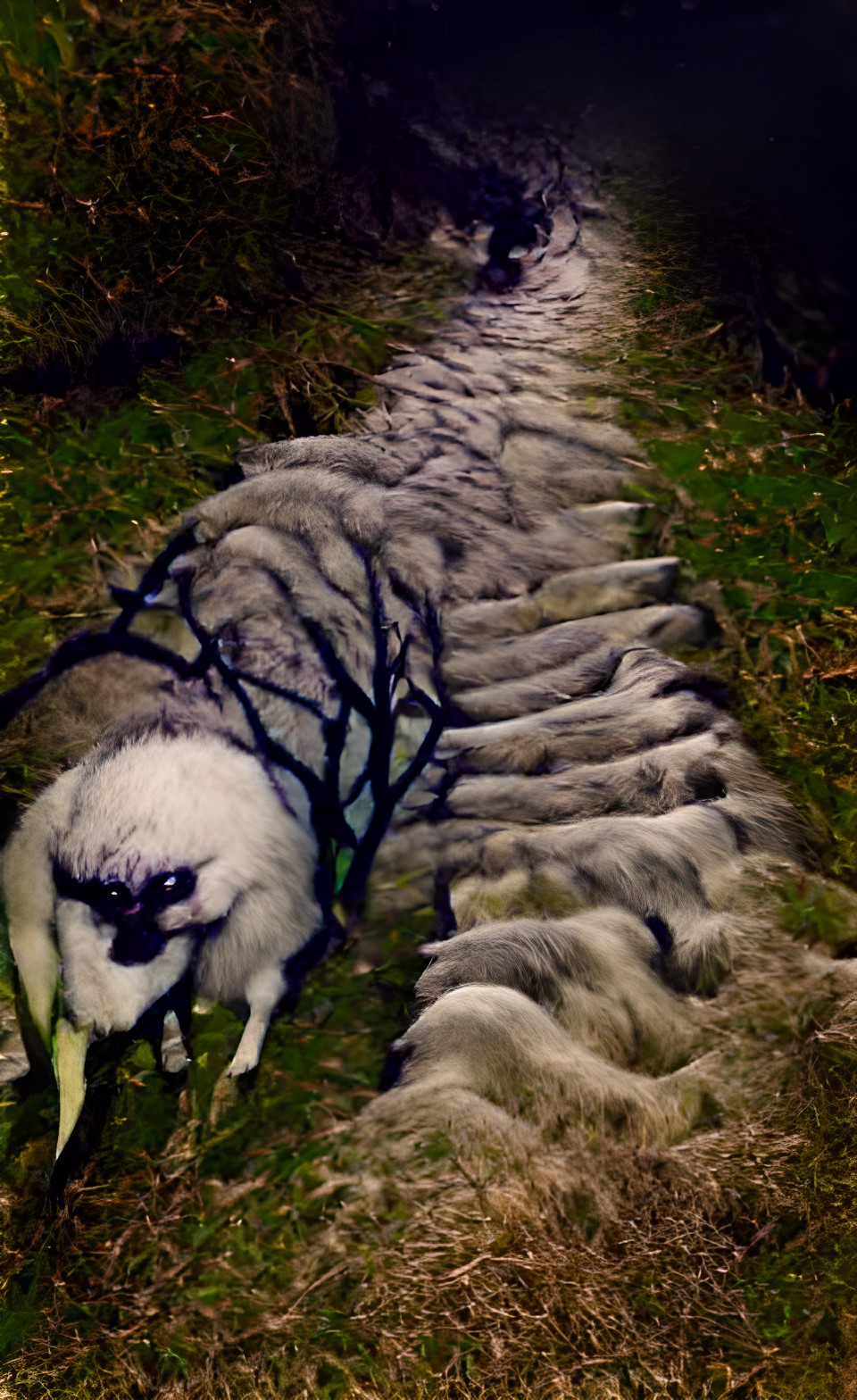 the winding twisted path of foolish sheep wandering off into the dark cold and dangerous jaws of night preview