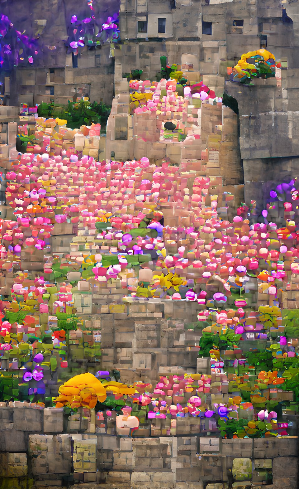 the magical field of flowers by a castle wall preview