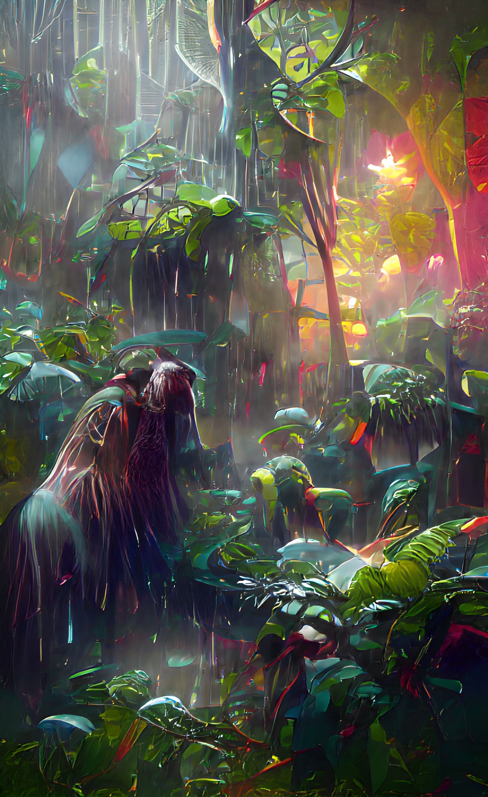 Magic jungle - rain forest, heavy rain, jungle,sun seeping through | gustave dore, artstation, deviantart, 8k, hd preview